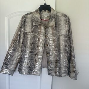Women's Silver Crocodile-Embossed Print Jacket with buttons